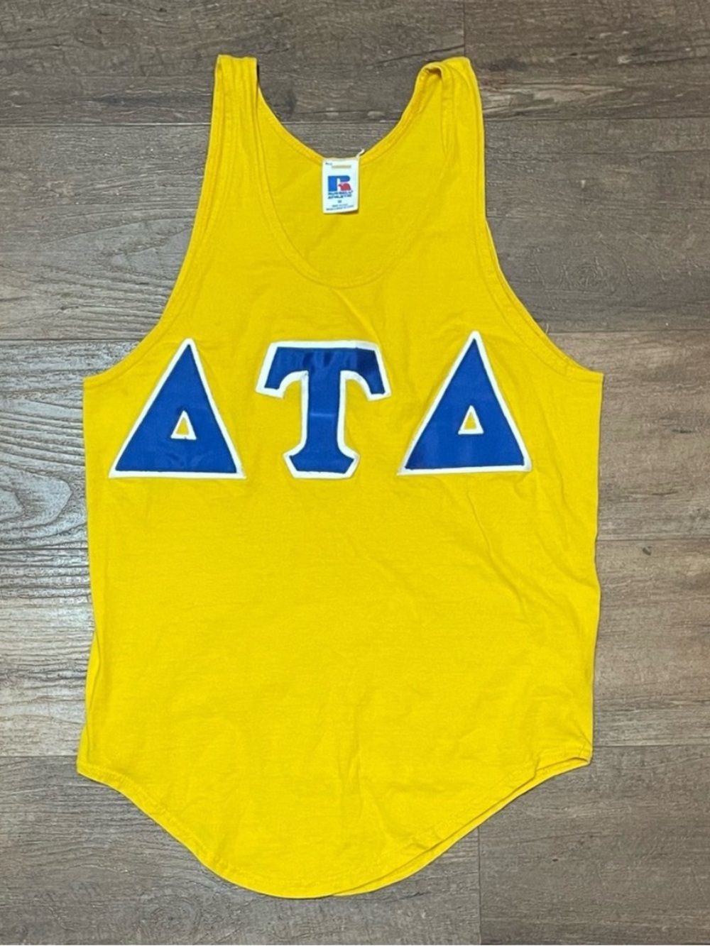Russell Athletic delta tau delta Vintage 1960s Fraternity Muscle tank Yellow